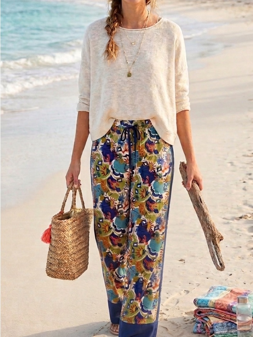 Wide Leg Floral Print Pants in Multicolor